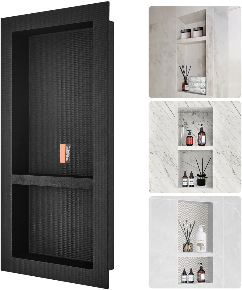 VEVOR Juoda dušo niša su lentynėlėmis plytelėms 40.64 x 81.28 cm