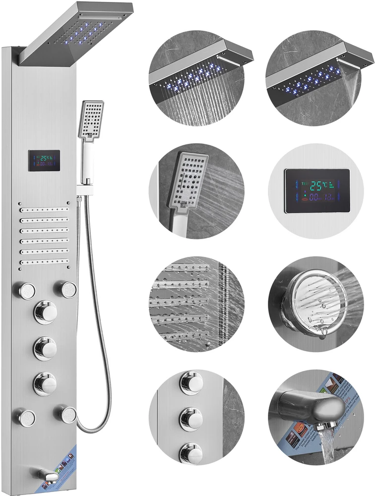 VEVOR Dušo panelė su 6 funkcijomis ir LED