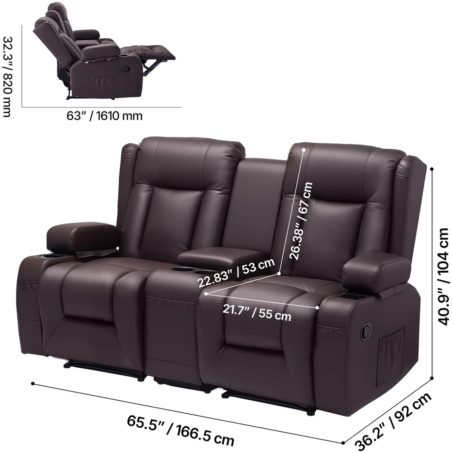 VEVOR Dviejų vietų atlošiama sofa su centriniu console