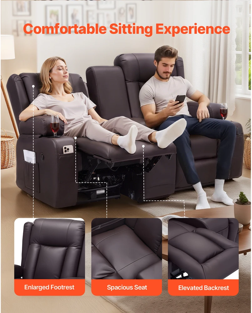 VEVOR Dviejų vietų atlošiama sofa su centriniu console