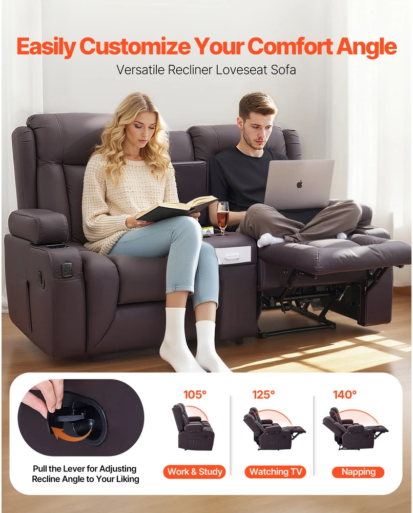 VEVOR Dviejų vietų atlošiama sofa su centriniu console