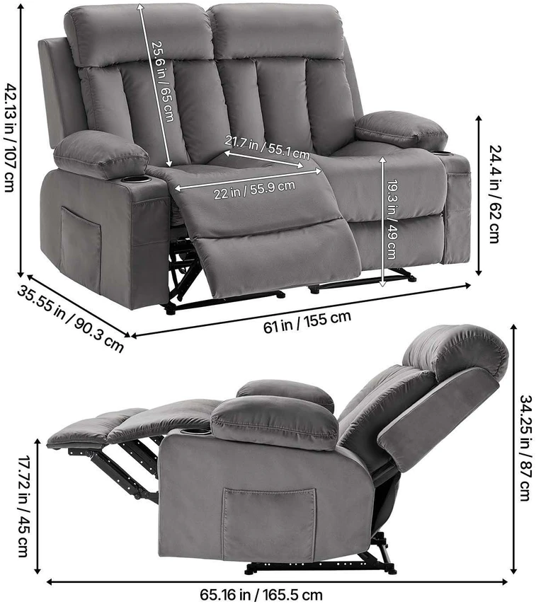 VEVOR Elektrinė dvivietė sofa su masažu ir USB