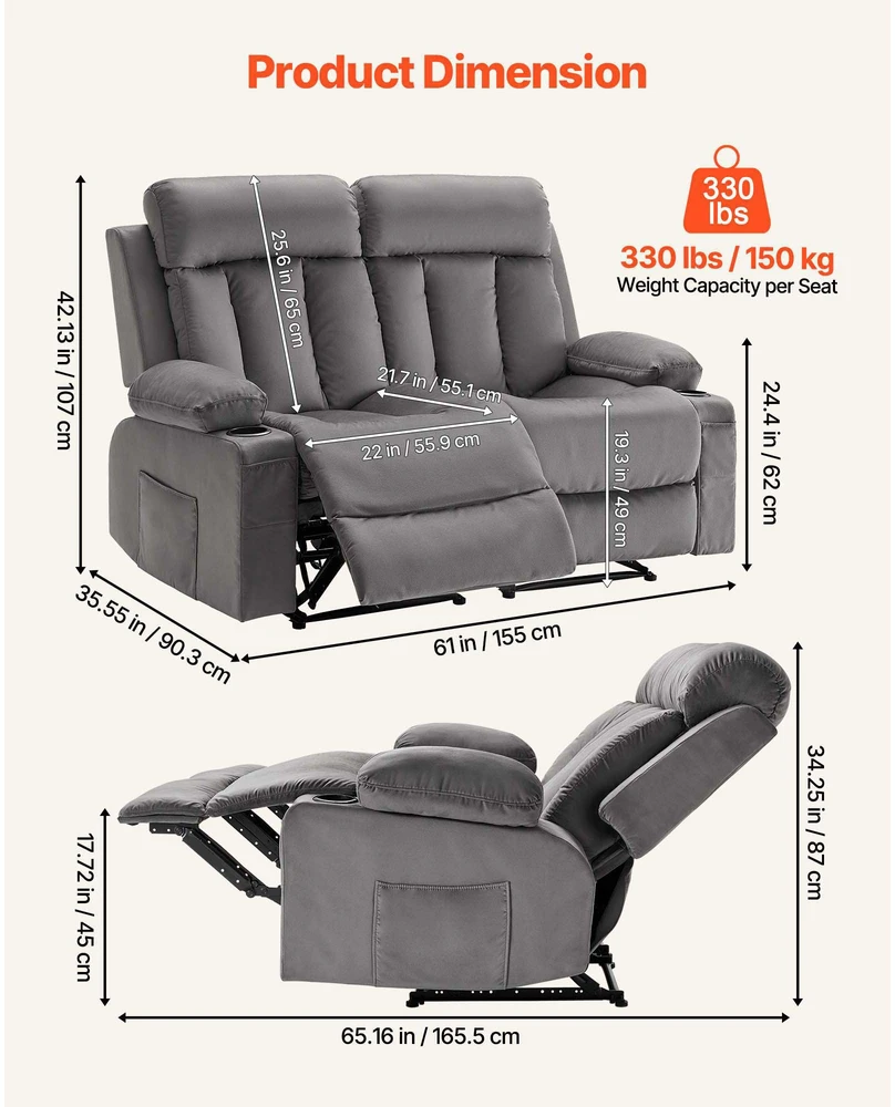 VEVOR Elektrinė dvivietė sofa su masažu ir USB
