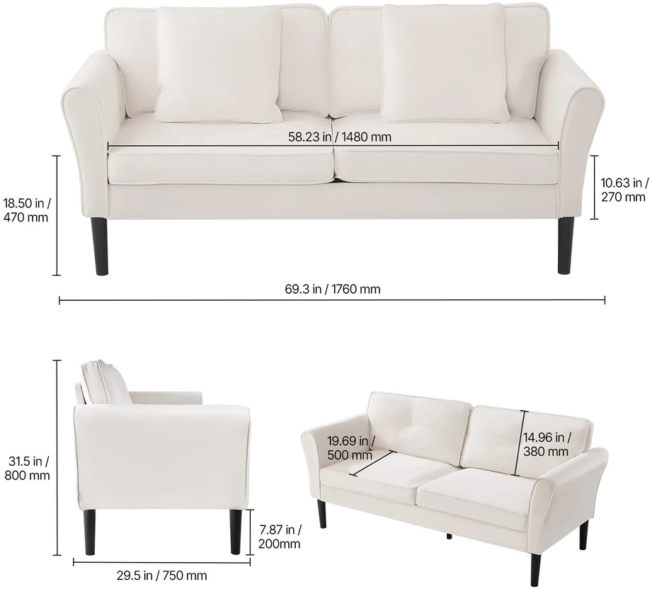 VEVOR Dviejų vietų sofa iš veliūro audinio