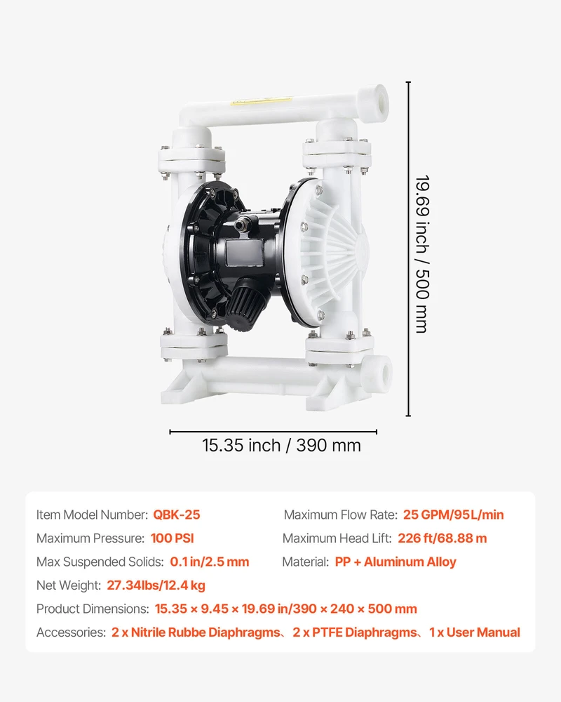 VEVOR Oro varoma dviguba diafragminis siurblys 95 l/min