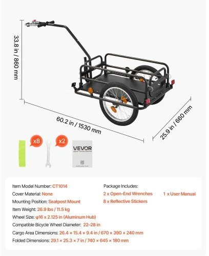 Dviračio krovinių priekaba VEVOR CT1014, 40 kg keliamoji galia