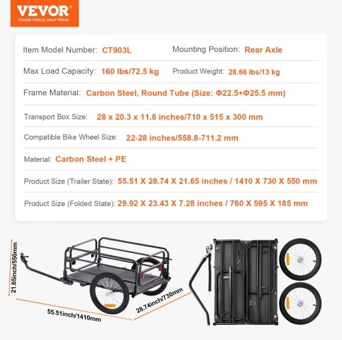VEVOR Dviračio priekaba su 72.5kg talpa