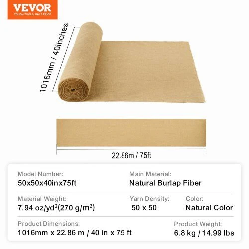 VEVOR Džiuto medžiagos rulonas, 101 cm x 22.86 m