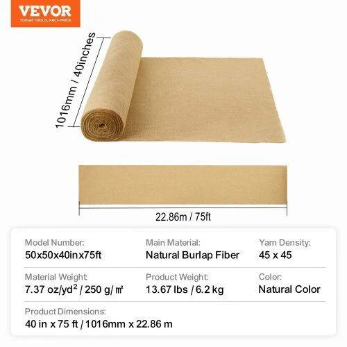 VEVOR Džiuto medžiagos rulonas, 101 cm x 22.86 m