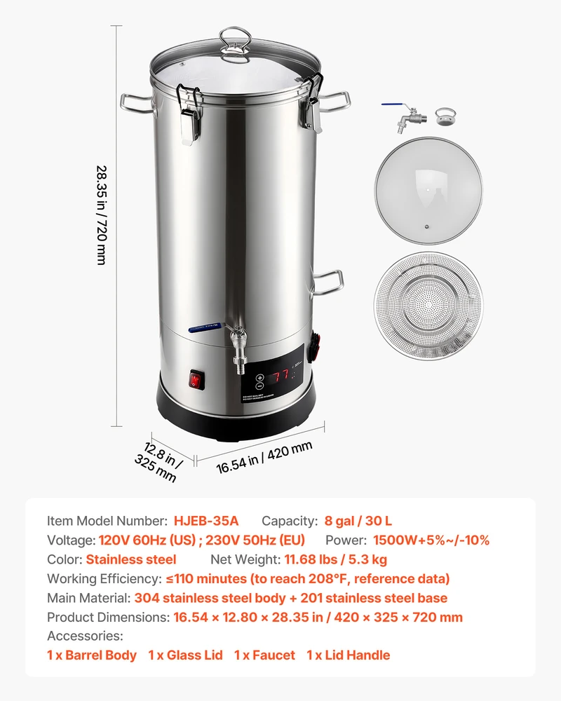 VEVOR Elektrinė alaus gamybos sistema, 30L