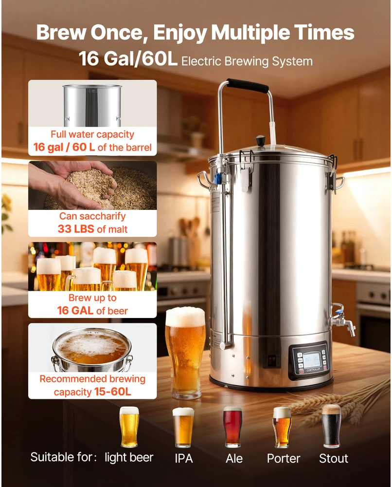 VEVOR Elektrinė alaus gamybos sistema, 60 l talpa, 3000W