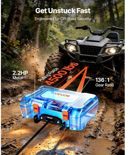 VEVOR Nešiojama 12V elektrinė gervė 2041 kg