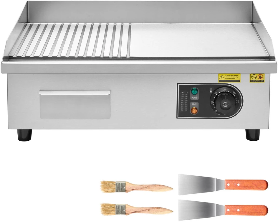 Vevor Elektrinė grilinė 53,5x30 cm nerūdijantis plienas pusiau grublėta pusiau lygi