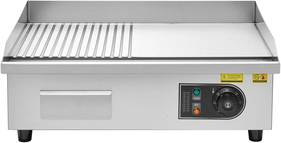 Vevor Elektrinė grilinė 53,5x30 cm nerūdijantis plienas pusiau grublėta pusiau lygi