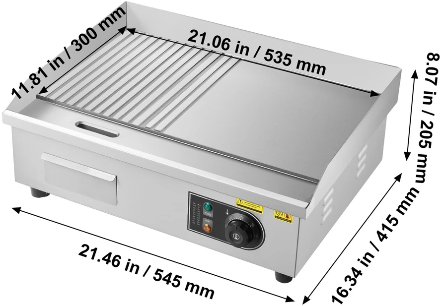Vevor Elektrinė grilinė 53,5x30 cm nerūdijantis plienas pusiau grublėta pusiau lygi