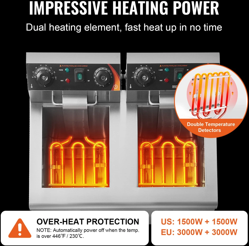 VEVOR Elektrinė dviguba gruzdintuvė, 6000W