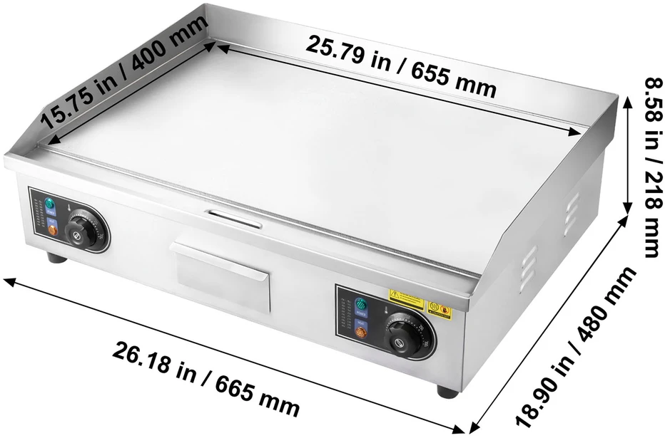 VEVOR Elektrinė kepimo plokštė, reguliuojama temp., nerūd. plienas. Profesionalus grilis, stalviršio keptuvė