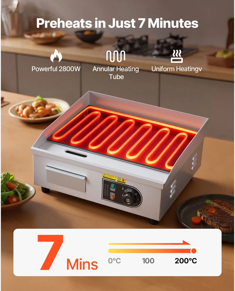 VEVOR Elektrinė kepimo plokštė, 2800 W, lygi paviršiaus keptuvė, komercinė