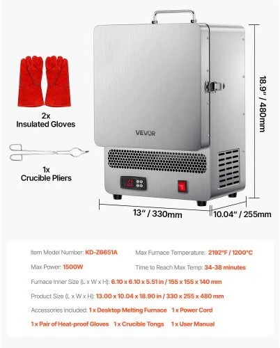 VEVOR Stalviršio krosnis lydyti iki 1200°C