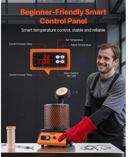 Elektrinė krosnelė VEVOR Elektrinė lydymo krosnelė, 1350W, 3kg keraminis tiglis