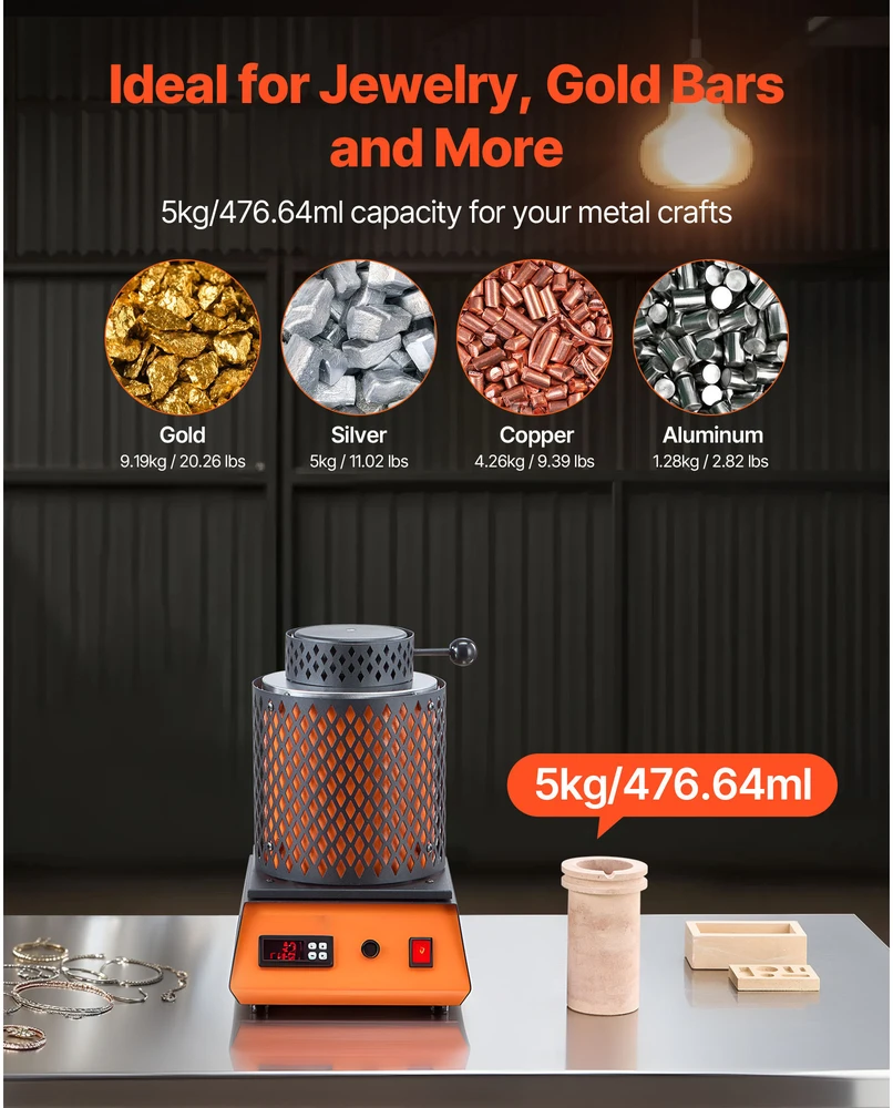 VEVOR Elektrinė lydymo krosnis su 5kg tigliu