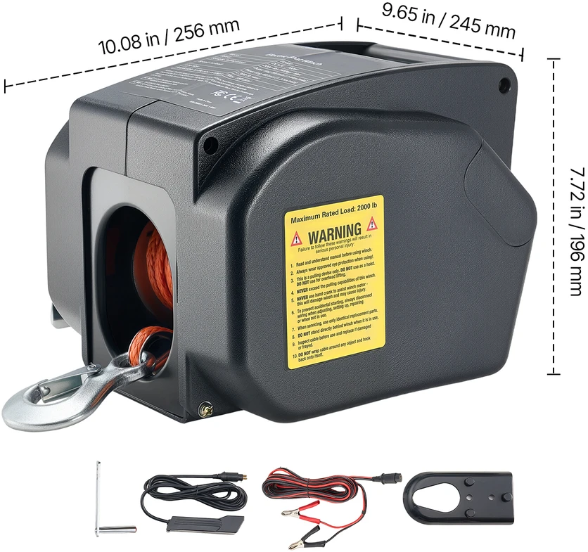 VEVOR Elektrinis valčių gervė, 12V DC 300W, reversinė gervė iki 900 kg
