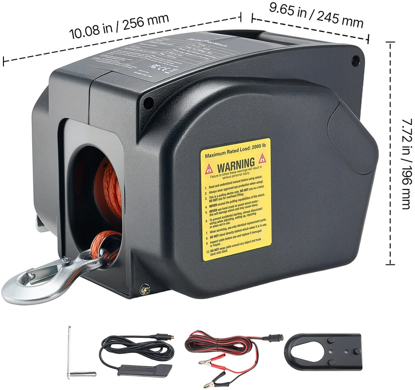 VEVOR Elektrinis valčių gervė, 12V DC 300W, reversinė gervė iki 900 kg