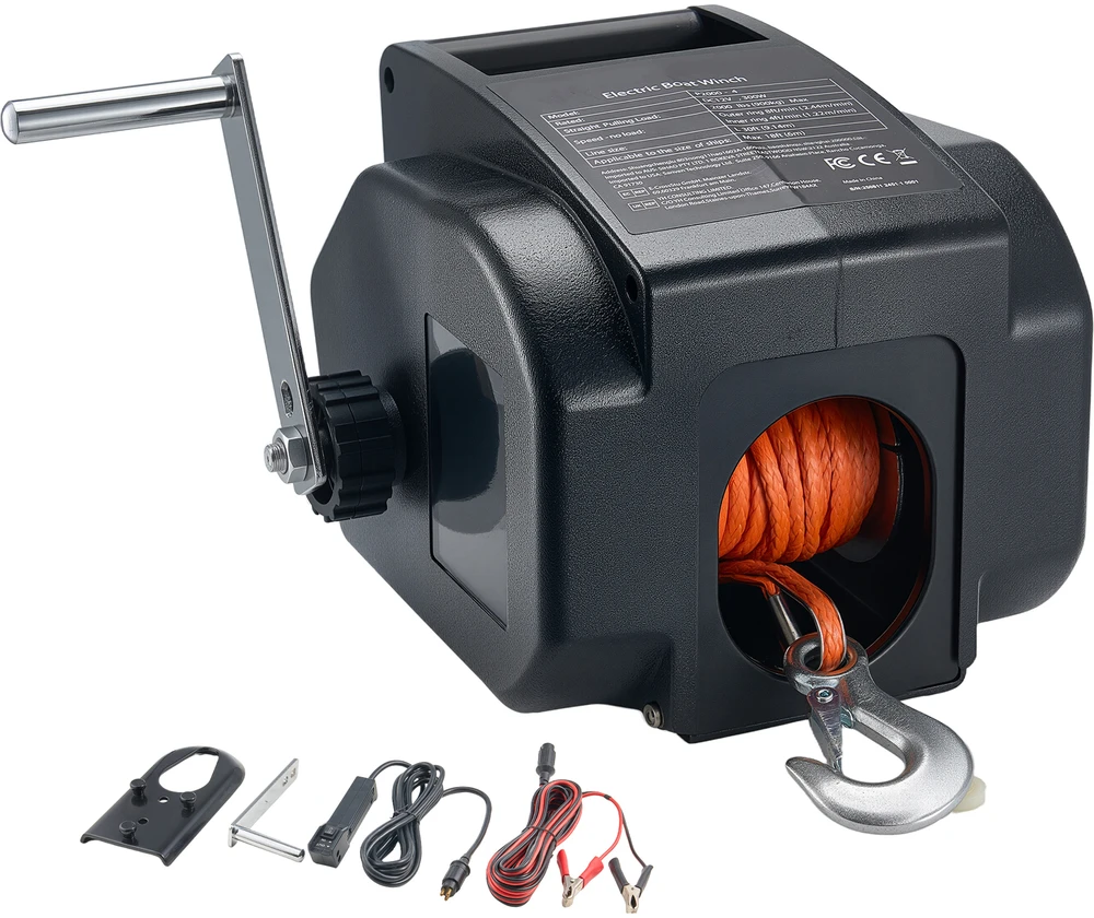 VEVOR Elektrinis valčių gervė, 12V DC 300W, reversinė gervė iki 900 kg