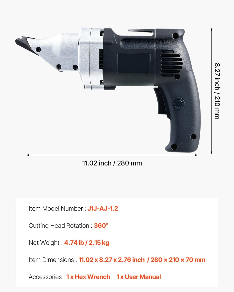 VEVOR Elektrinės metalo žirklės, sukomas galvos