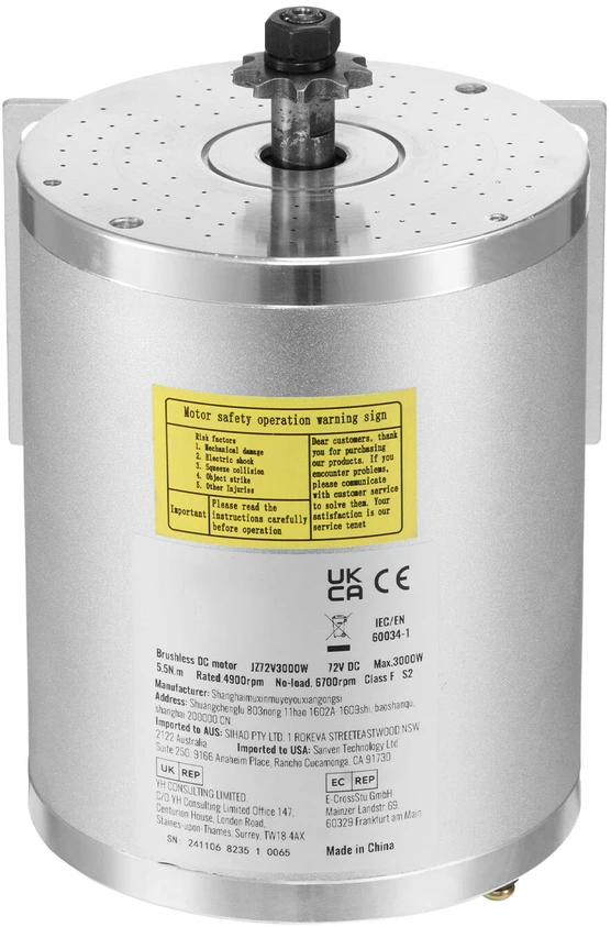 VEVOR 3000W elektrinis bešepetėlinis DC variklio rinkinys