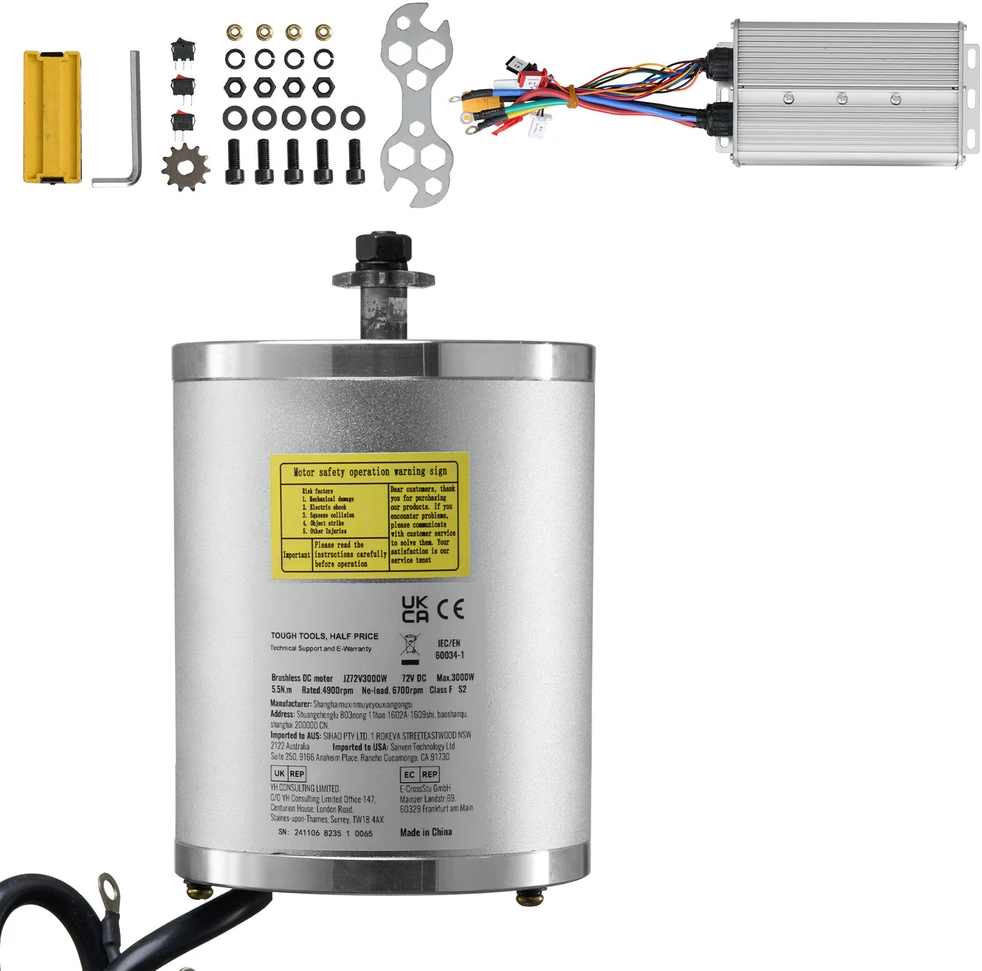 VEVOR 72V 3000W elektrinis brushless DC variklio komplektas su valdikliu