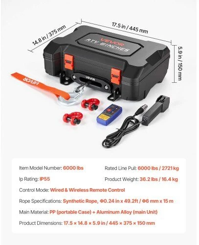 VEVOR Nešiojama 12V elektrinė gervė 2721 kg
