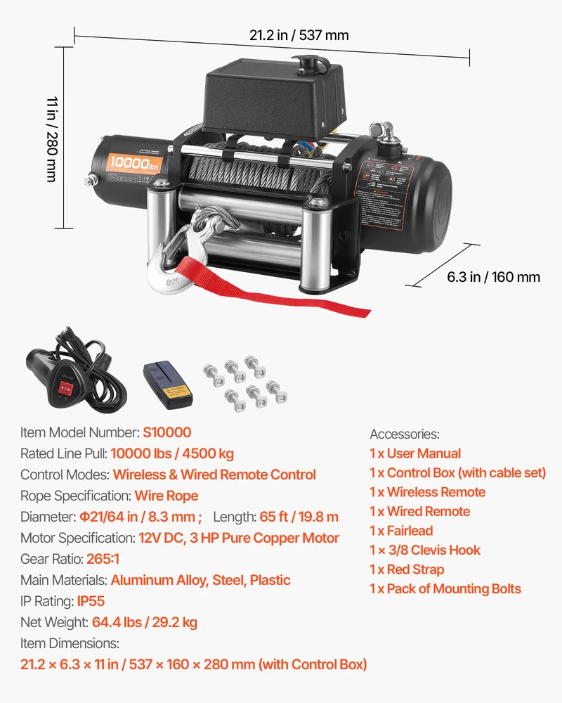 VEVOR Elektrinis gervė su 4500 kg apkrovimu