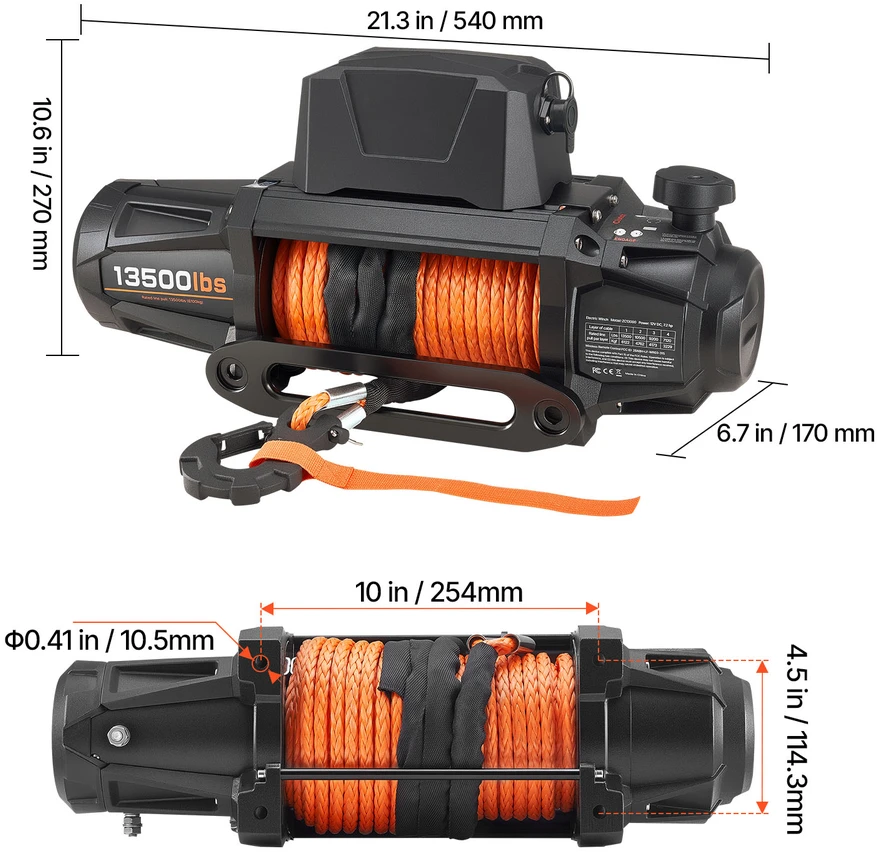 VEVOR Elektrinis gervė 6100 kg, 12V DC su sin. virve