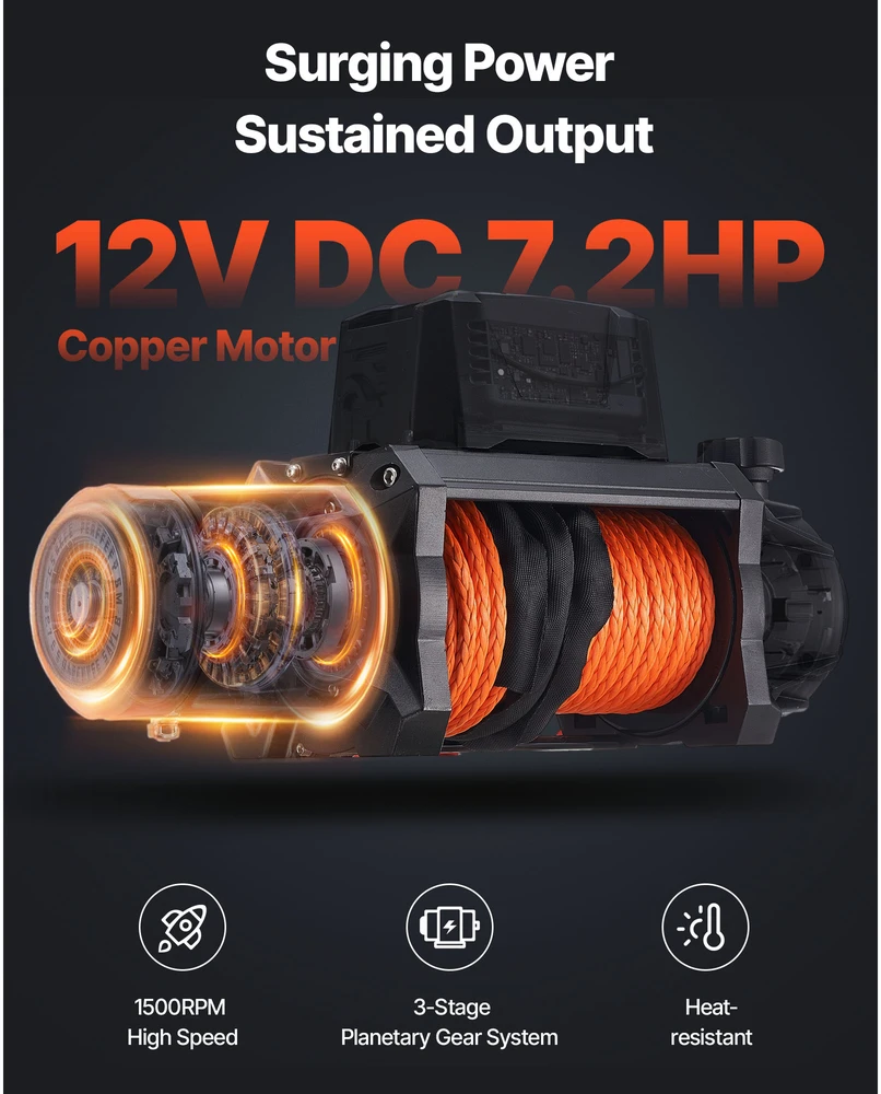VEVOR Elektrinis gervė 6100 kg, 12V DC su sin. virve