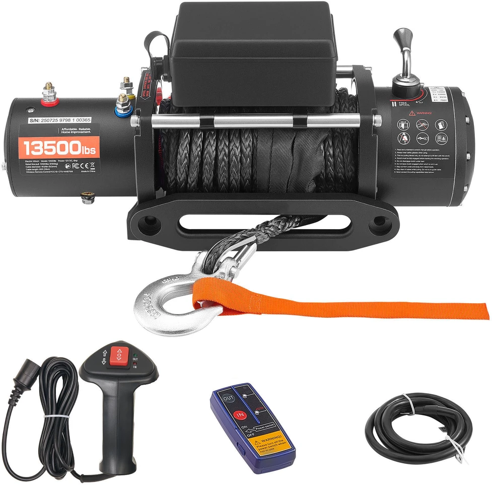 VEVOR Elektrinė gervė visureigiams, 6100 kg, 12V DC, sintetinis lynas, belaidis valdymas, vandeniui atspari gervė džipams, priekaboms ir valtims, galingas keltuvas