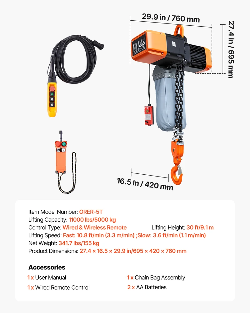 VEVOR Elektrinis grandininis keltuvas 5000 kg