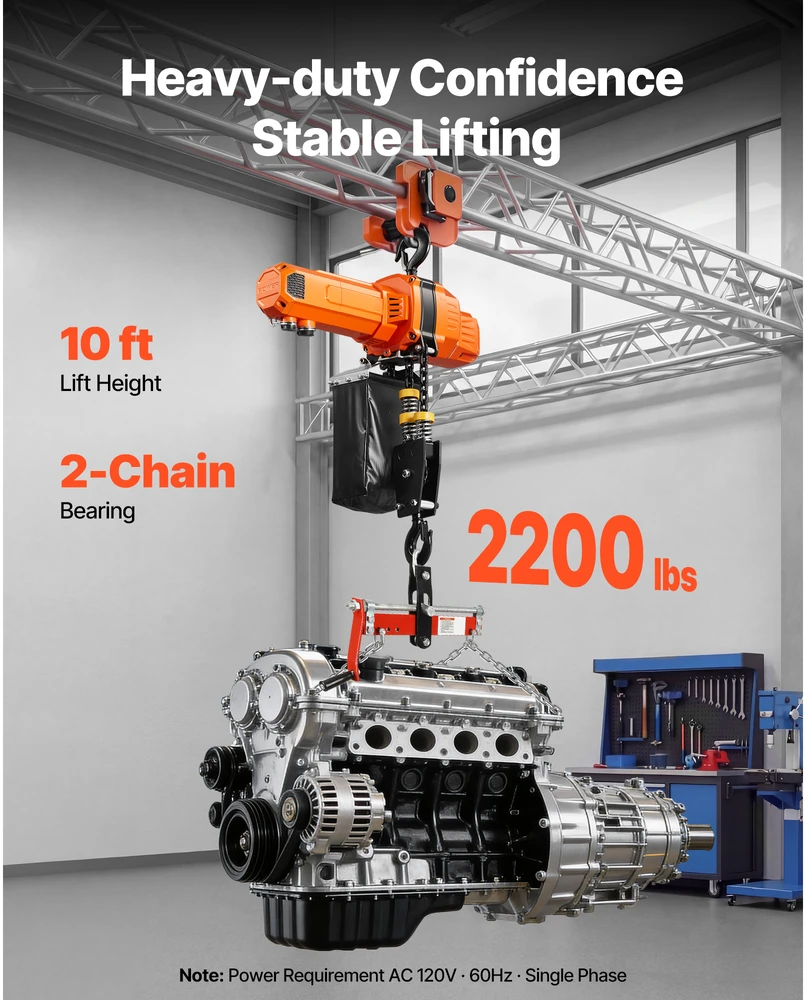 VEVOR 1000 kg elektrinis grandininis keltuvas, 3 m