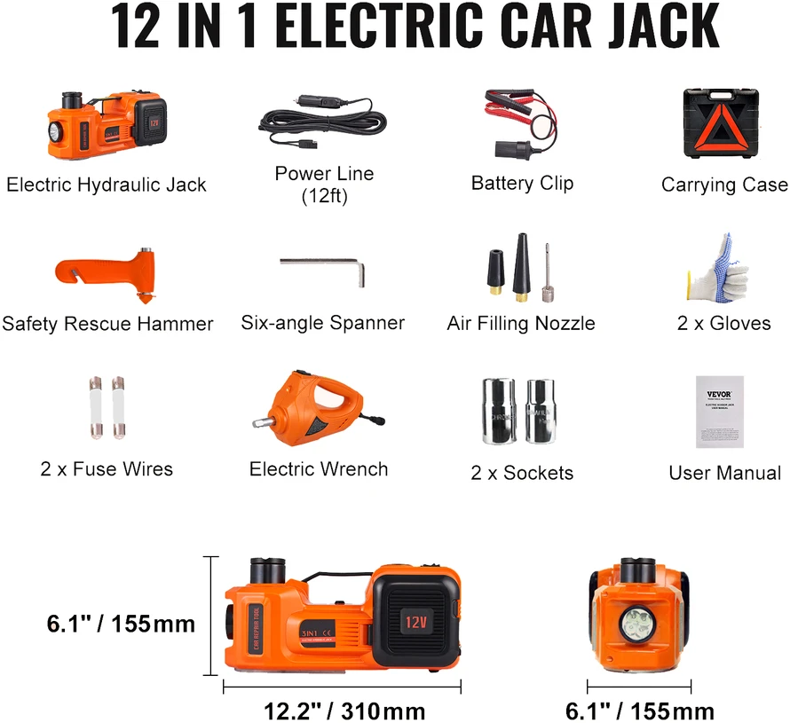 VEVOR Elektrinė hidraulinė automobilio keltuvas 5 t 12V su veržliarakčiu