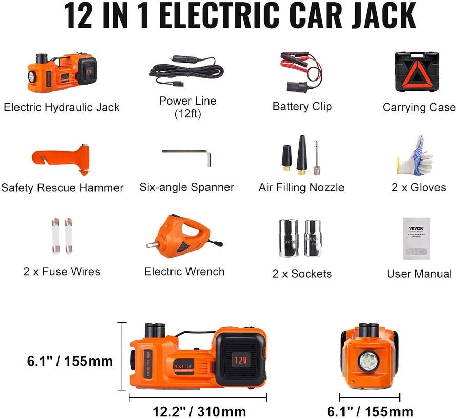 VEVOR Elektrinė hidraulinė automobilio keltuvas 5 t 12V su veržliarakčiu