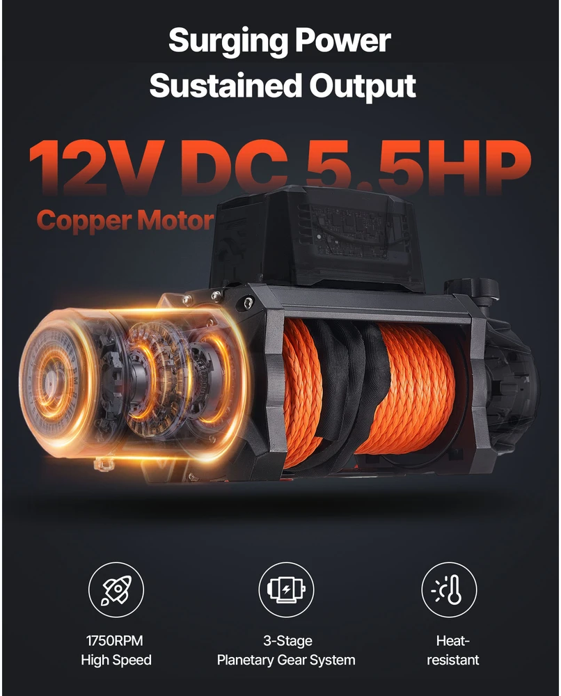 VEVOR Elektrinė gervė 4500 kg 12V DC su sintetine virve