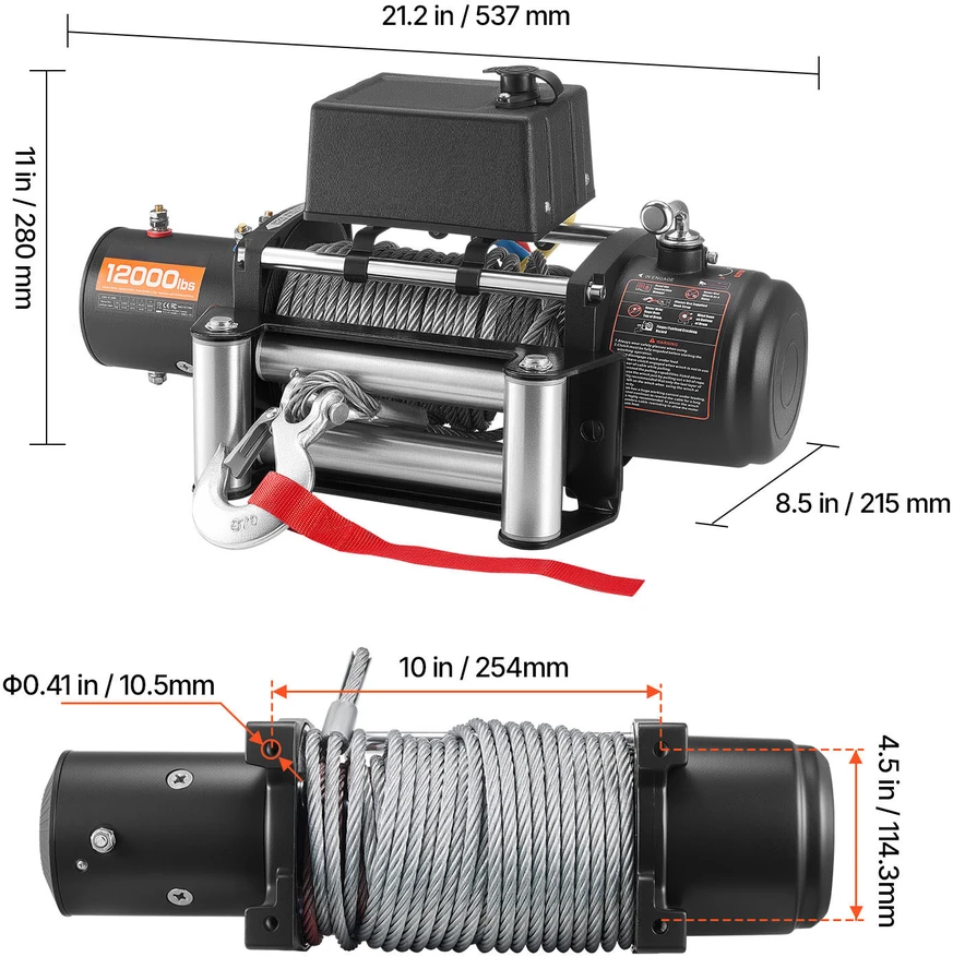 VEVOR Elektrinė gervė 5400 kg su plienine virve 12V