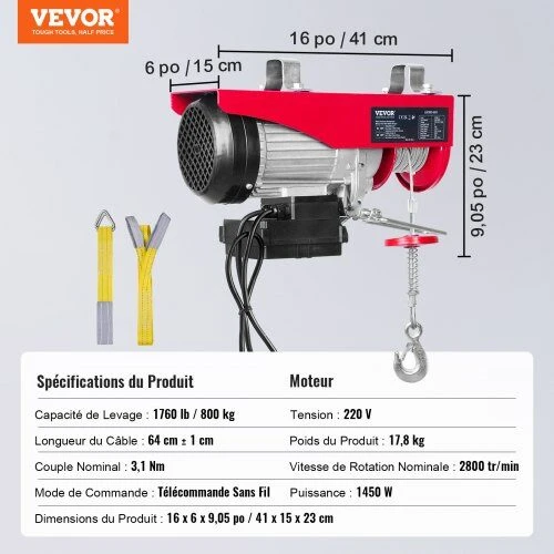 VEVOR Elektrinis keltuvas 800 kg, 1450W, 12 m aukštis