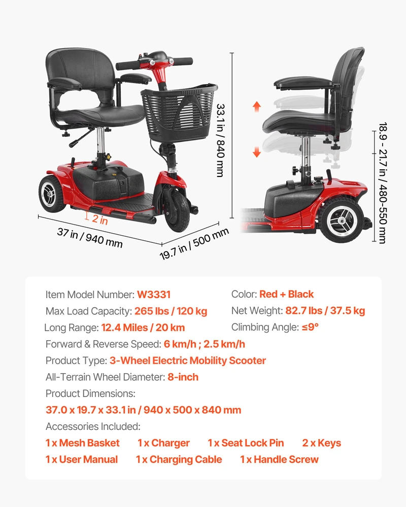 VEVOR 3 ratų elektrinis mobilumo motoroleris