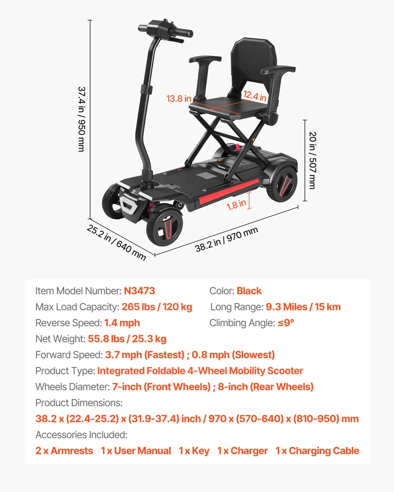 VEVOR Keturratis elektrinis mobilumo motoroleris
