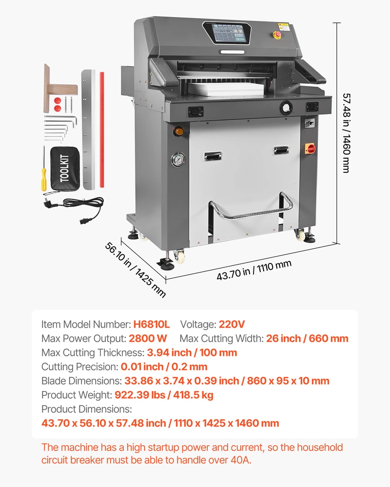 VEVOR Elektrinė hidraulinė popieriaus pjaustyklė, 660 mm pločio