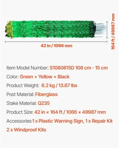 VEVOR Elektrinės tvoros tinklas 106 cm x 50 m