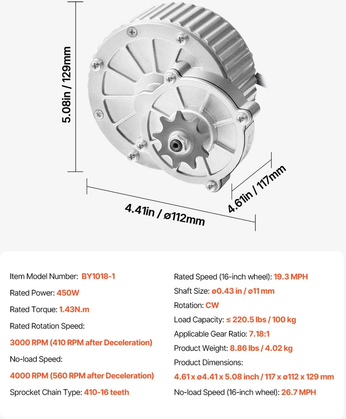 VEVOR 450W elektrinio DC variklio rinkinys su valdikliu