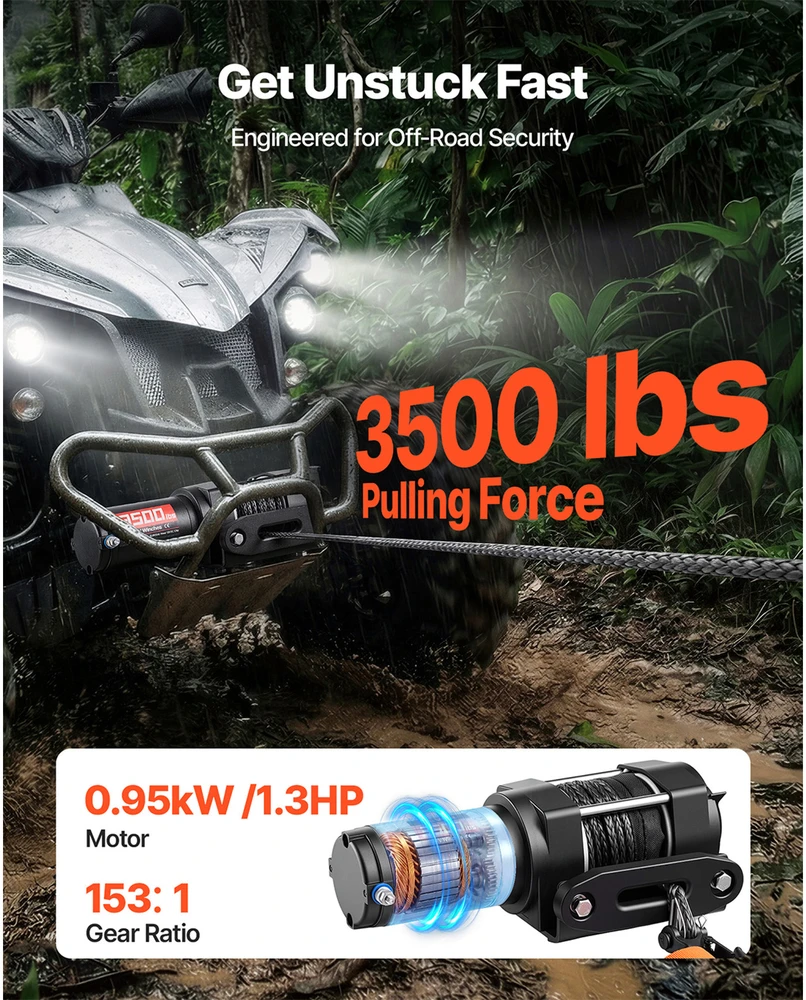 VEVOR 1587 kg elektros gervė ATV/UTV, 12V