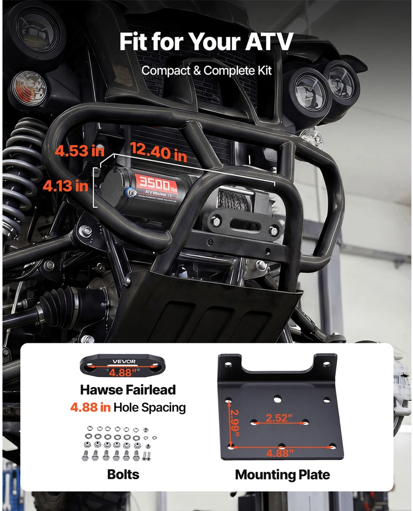 VEVOR 1587 kg elektros gervė ATV/UTV, 12V